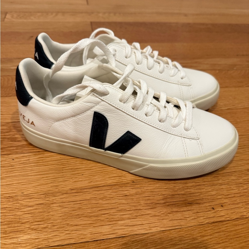 Veja White Sneakers with Black Logo Women’s Size 9